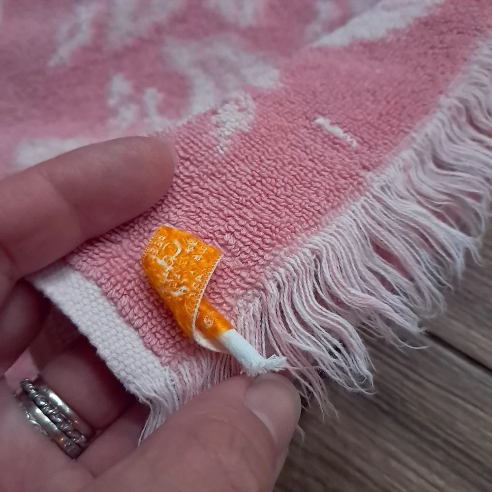 Vintage Callaway‎ Towels Pink Rose Floral hand bath fringe USA pastel reversible